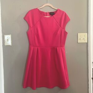 Hot Pink Fit and Flare Cap Sleeve Stretch Casual Mini Dress